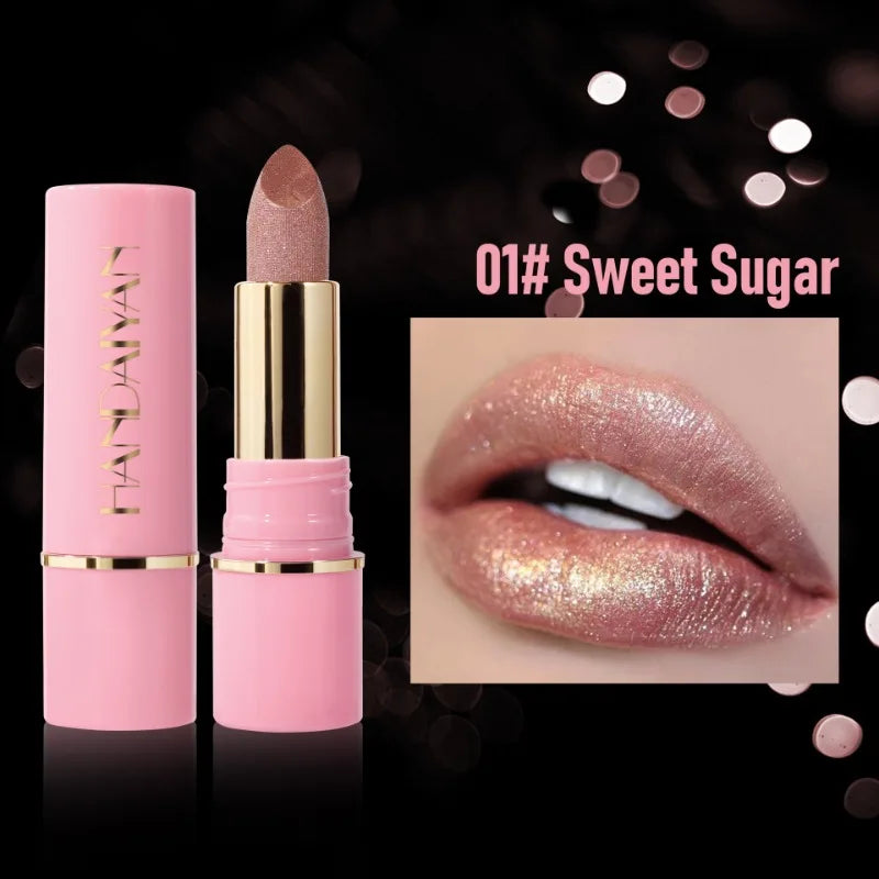 8Colors Glitter Lipstick Waterproof Lasting Diamond Pearlescent Metallic Gloss Lipstick Purple Lipgloss Lips Makeup Cosmetics Qme 01
