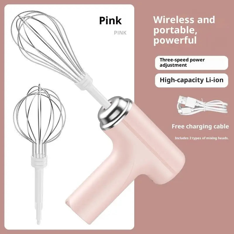 Rechargeable Handheld Electric Egg Beater Wireless Hand Mixer Baking Qme Pink