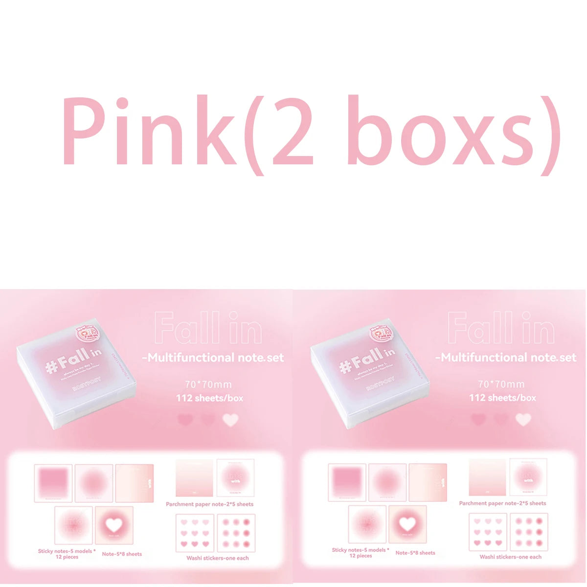 112 Sheets Multifunctional Self-Adhesive Sticky Notes Portable Notepad Easy To Paste Student Office Memo Stationery Supplies Qme 2 boxs Pink