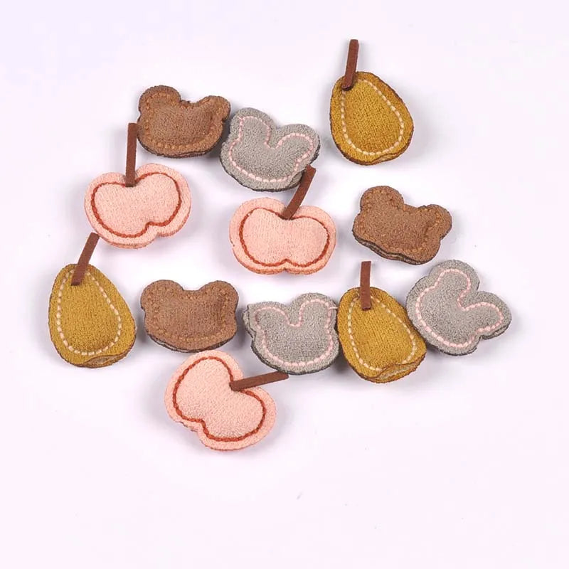 4pcs 22-36mm Cute Felt Fruit Animal Appliques, Hand Sewn Pear,Apple,Bear Patch DIY Hair Accessories Crafts No Glue cp3858 Qme