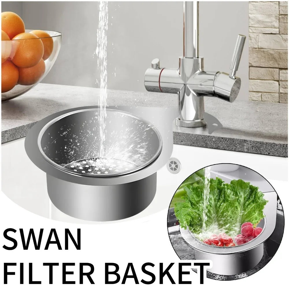 Stainless Steel Swan Sink Strainer Hanging Detachable Kitchen Sink Garbage Dry Wet Separation Filter Basket Kitchen Accessories Qme