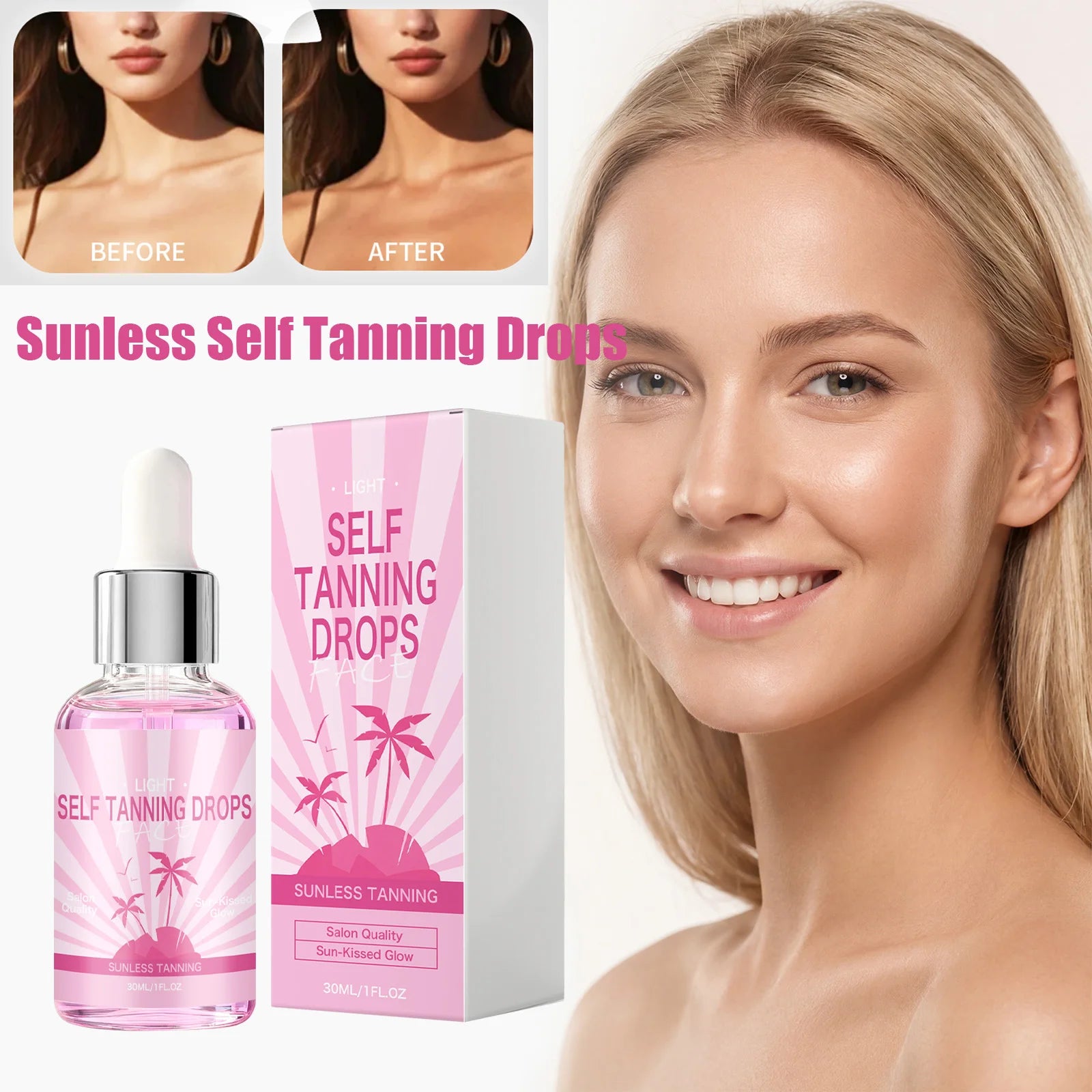 Self Tanning Drops Sunless Tanner Serum Face Body Natural Bronze Tone Even Skin Tone Moisturizing Glowing Hydrating Bronzing Qme