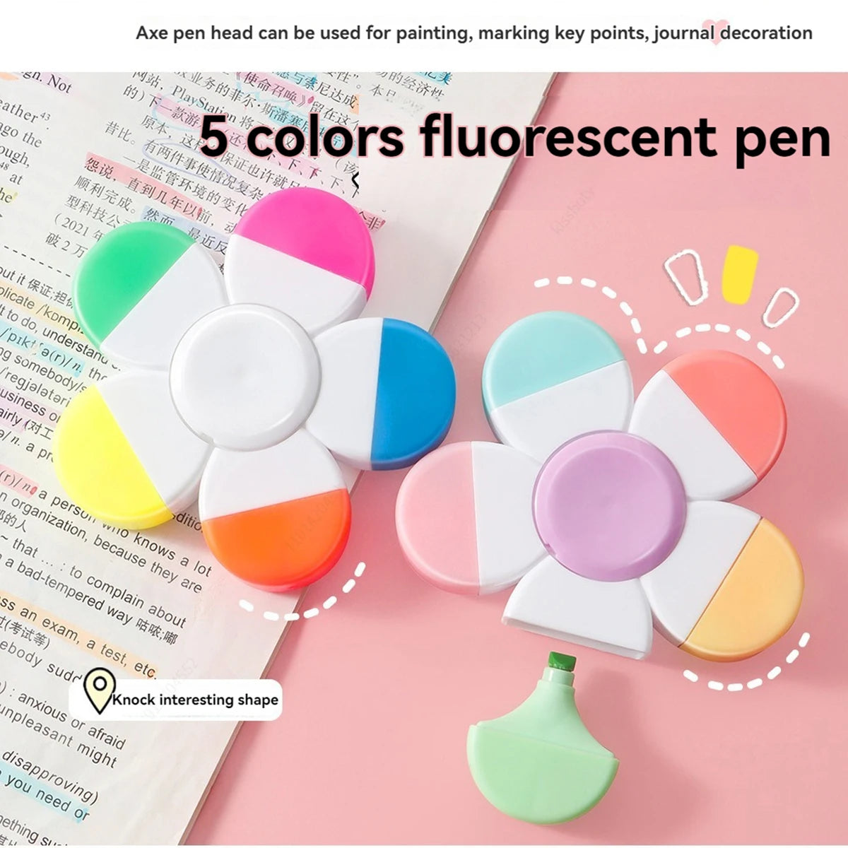 Multifunctional Cute Mini Rotary Highlighters 5 Colors,No Bleed Dry Fast Easy to Hold,for Journal Planner School Office Supplies Qme