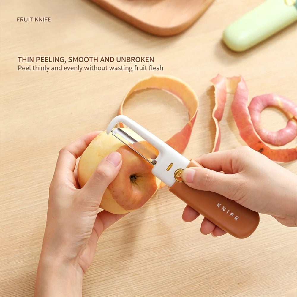 2-in-1 Multifunctional Fruit Peeler Knife, Portable Vegetable Peeler with Protective Cover, Blade for Kitchen & Travel Qme