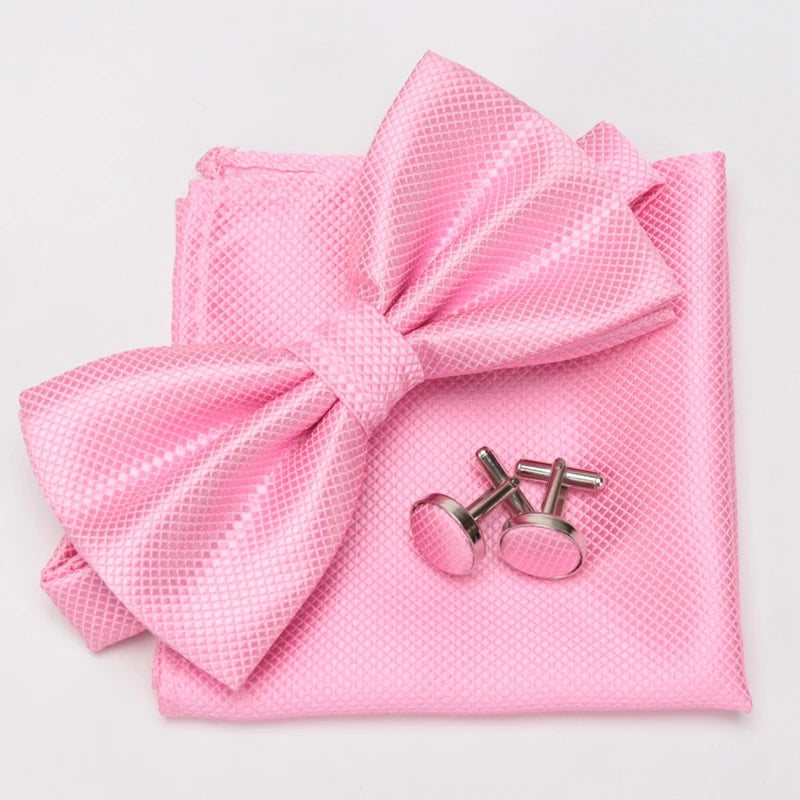 Men Bowtie Plaids Classic Fashion Wedding Party Formal Cufflinks Bow