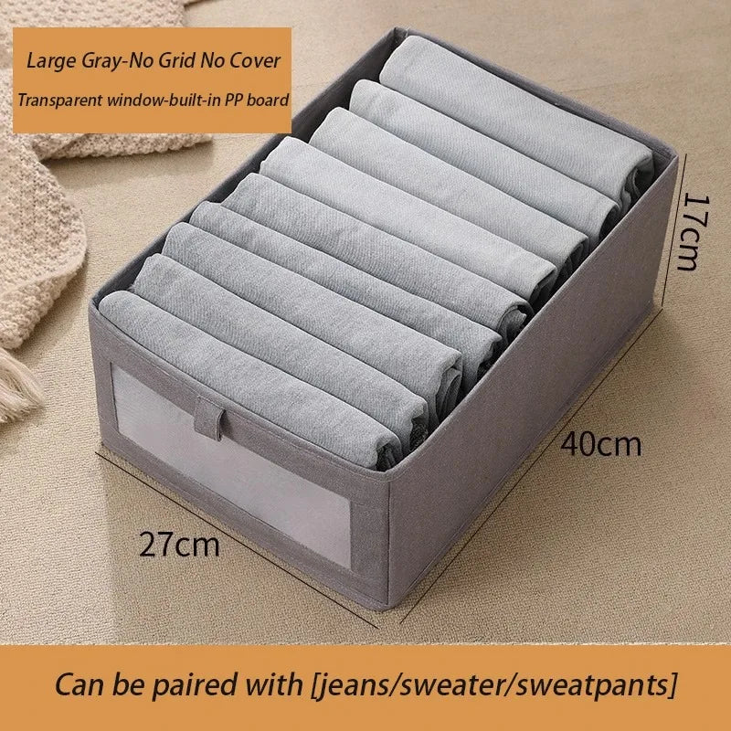 Household Organization Pants Storage Box Clothes Organizers of Cabinets and Drawers Fabric Foldable Boxes for Bedroom Wardrobe Qme Grey L