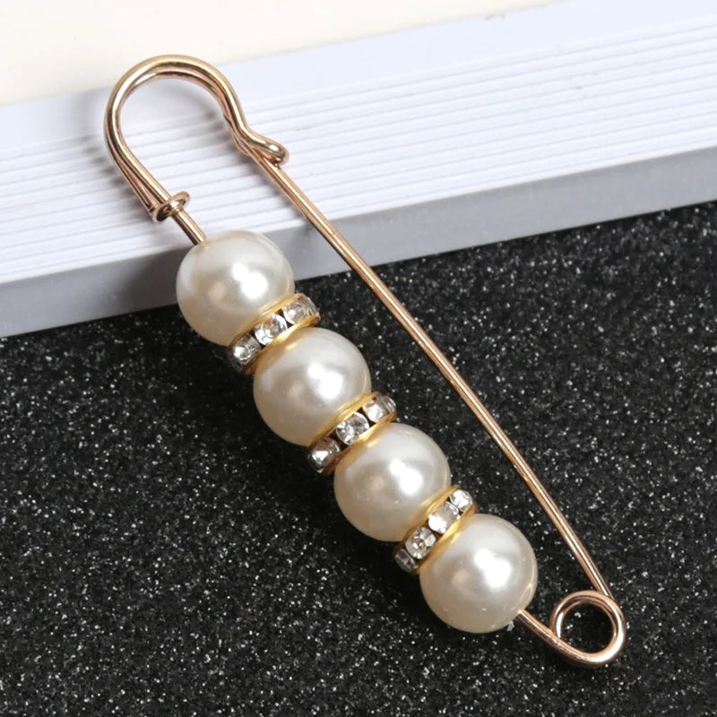 Women Fashion Pearl Brooch Waist Tighting Clip Safety Pin Sweater Qme