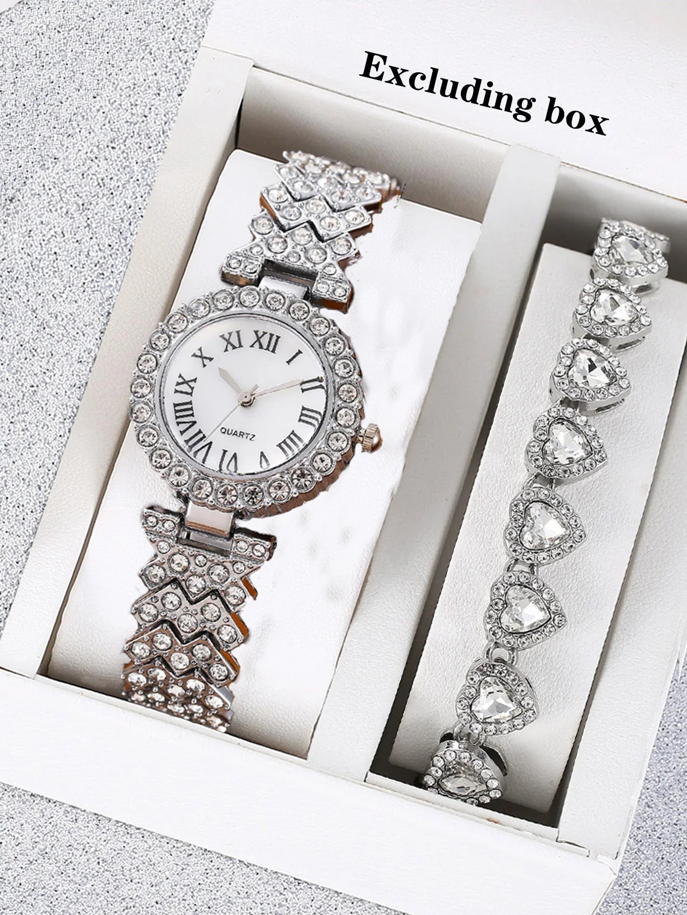 Women Quartz Watch With Matching Heart Bracelets (Box Not Included) Qme Coffee