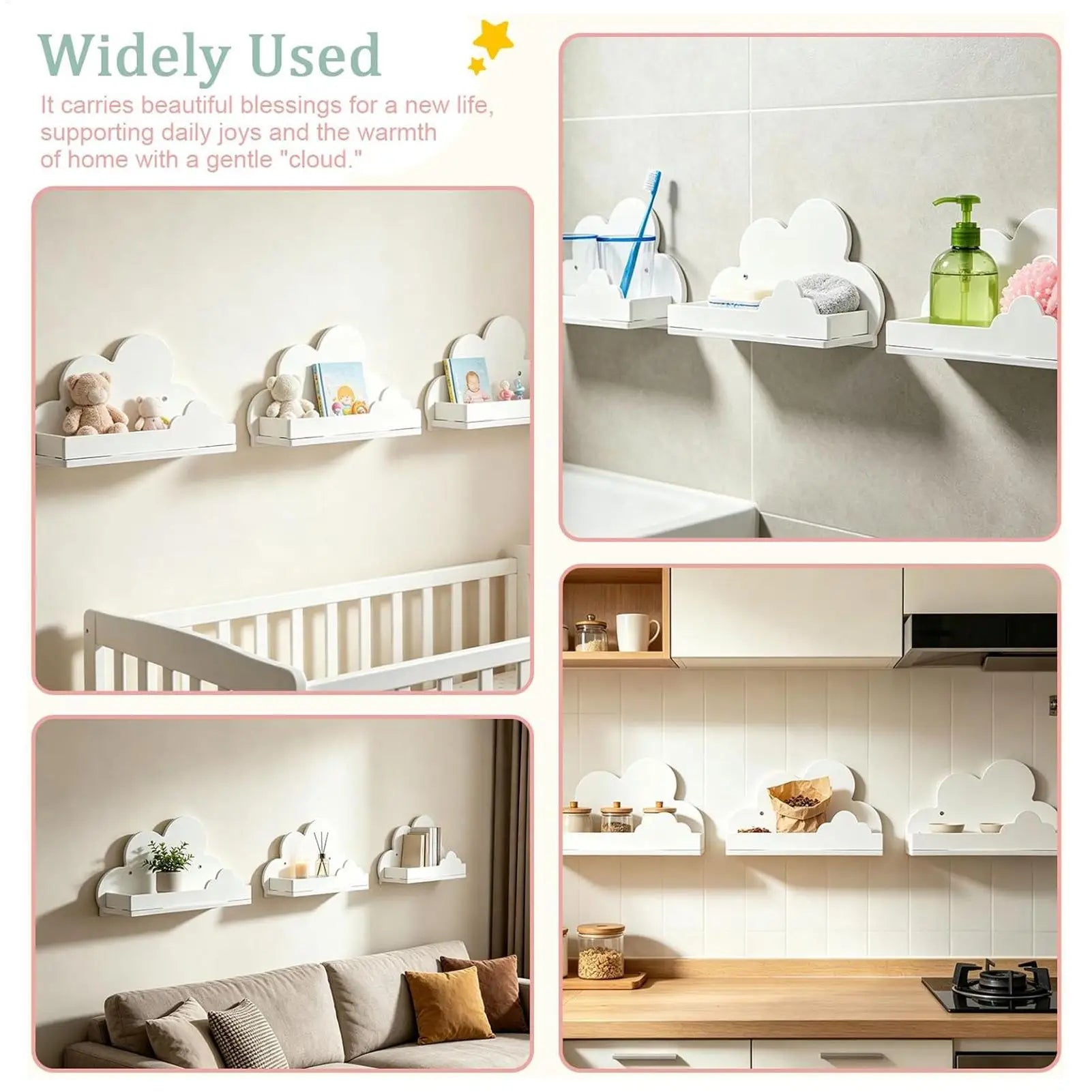 Wall Mounted Shelf 3 Aesthetic Cloud Modern Storage Floating Decor Qme