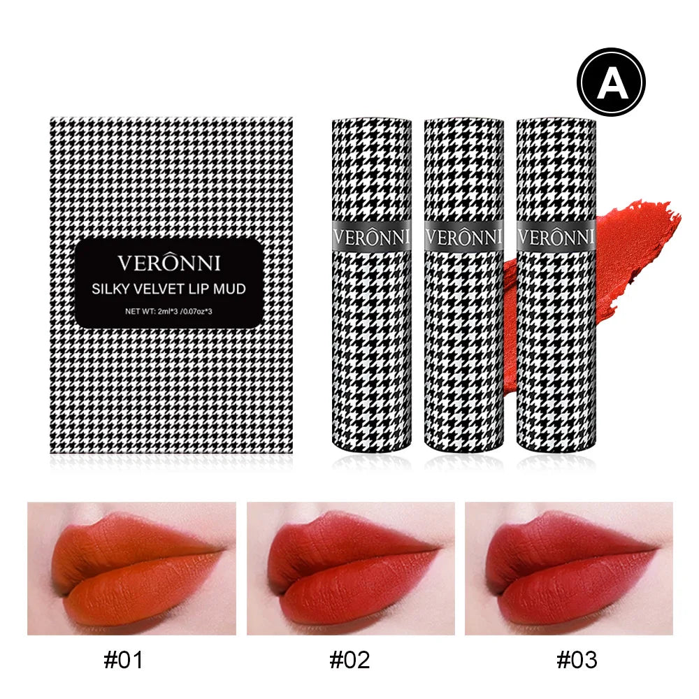 VERONNI Houndstooth Lip Mud Three-pack Matte Cheek Dual-use Blush Qme A