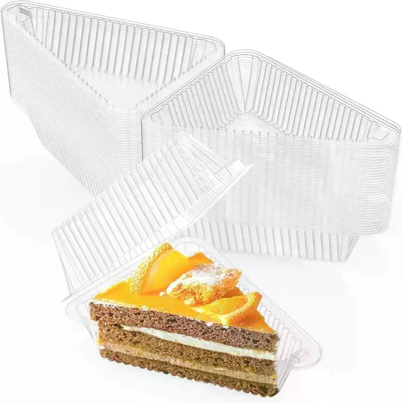 50/100Pcs Cake Slice Container Clear Triangle Dessert Box Reusable Food Packing Box Stackable Sandwich Holder For Fruit Cake Qme