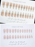 Brazil Pink Ballet Fake Nails Full Cover Nail Tips Long Ballet False Nails with Rhinestone Chain Design Wearable Press on Nails Qme 2pcs