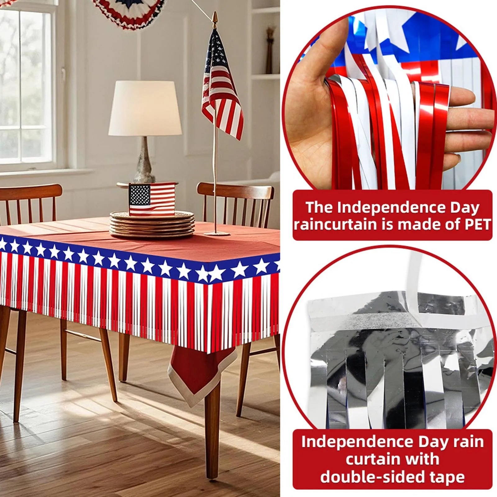 Red White Blue Hanging Background Banner Garland Party Table Skirt Decoration Independence Day Fringe Hanging Decor Supplies Qme