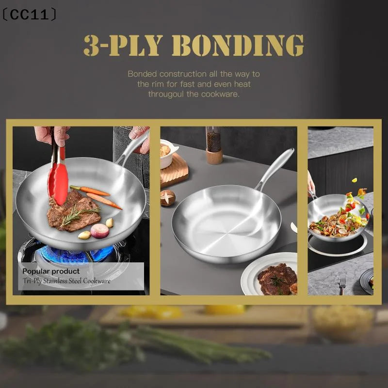 Frying Pan 410 Stainless Steel Uncoated Fry Induction Cooker Gas Qme