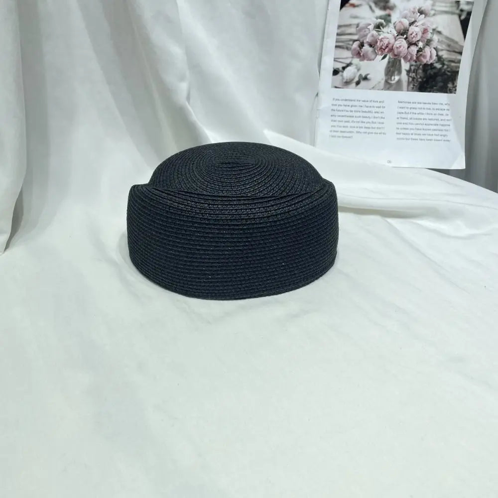 Vintage Elegant Straw Pillbox Hat Fedoras Classic Straw Beret Hat Simple Handmade Fedora Hat Summer Wear Qme
