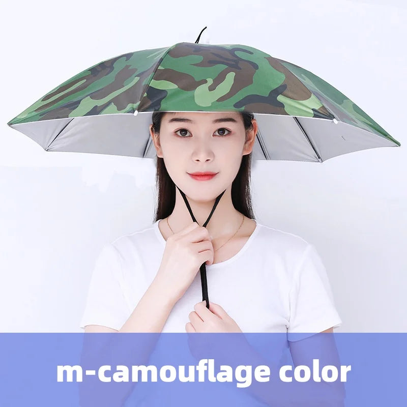 Head Wearing Type Umbrella Hat Anti-UV Windproof Rain Gear Foldable Fishing Sunshade Umbrella Hat Camping Beach Head Cap Qme m-camouflage color
