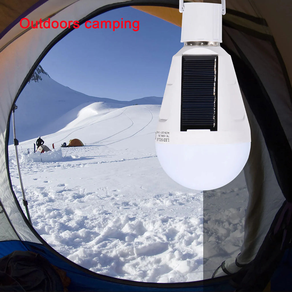 Solar LED Light Bulb with Solar Panel Portable Emergency Camping Lamp Waterproof Outdoor Hiking Light Cold White Qme