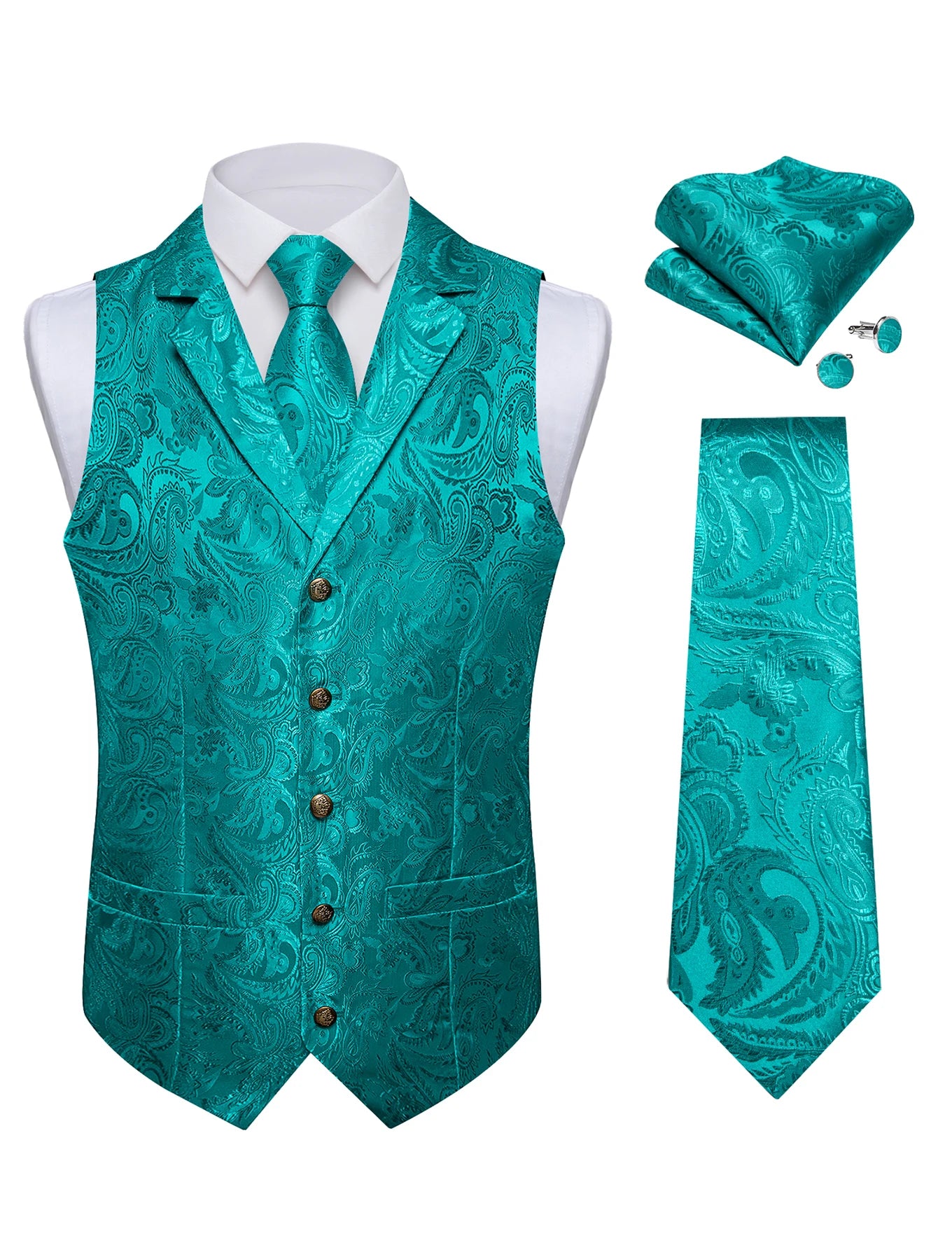 Men's Paisley Suit Vest Tie Formal Waistcoat Matching Necktie Qme MJTZ0721 S