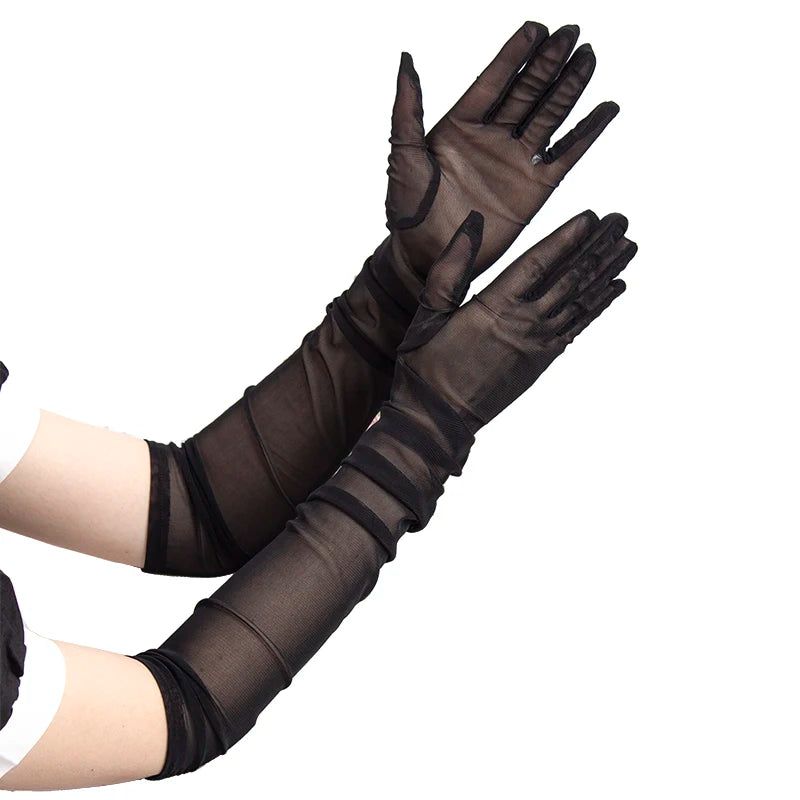 Fashion Sexy Lace Thin Transparent Long Gloves Seamless Elasticity Qme