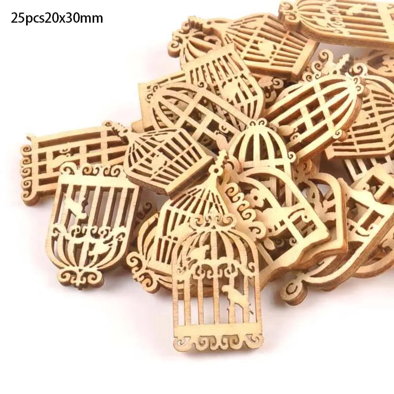 25pcs Wooden Crafts creativity hollow out birdcage Pattern Scrapbooking Crafts wood decoration for Home Decoration m0833X Qme