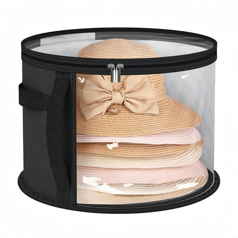 Clear Collapsible Hat Storage Organizer Zipper Large Front Window Qme Black