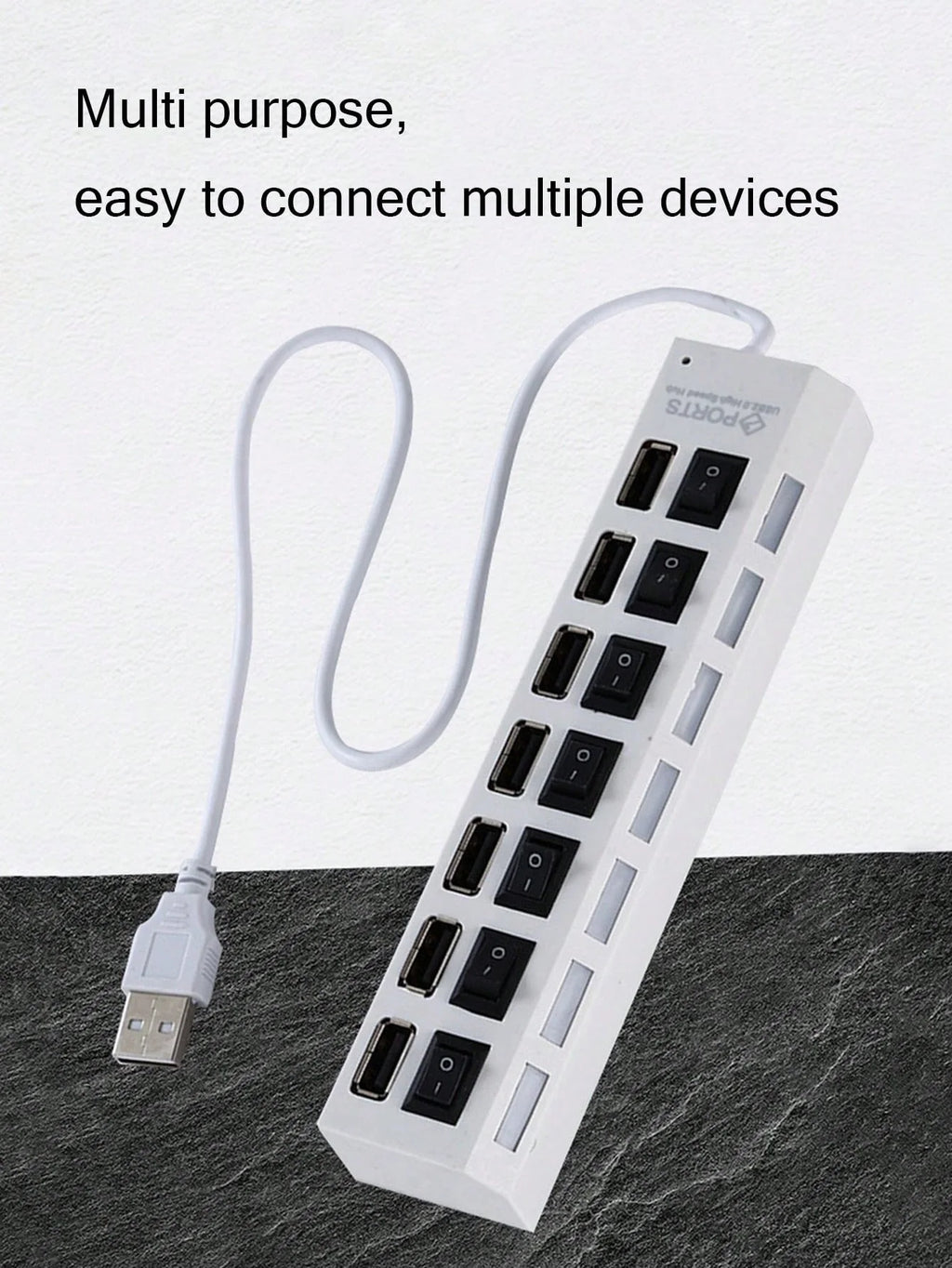 1 Abs Material 7-Port Independent Switch USB Hub Compatible Computers Qme black