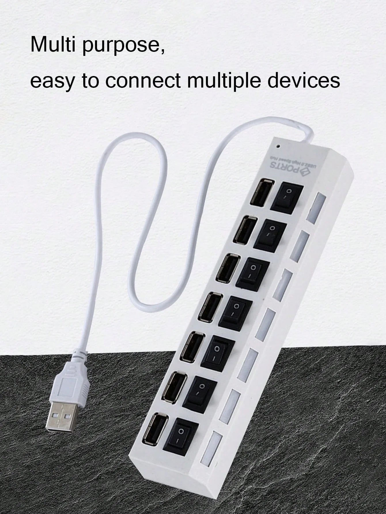 1 Abs Material 7-Port Independent Switch USB Hub Compatible Computers Qme black