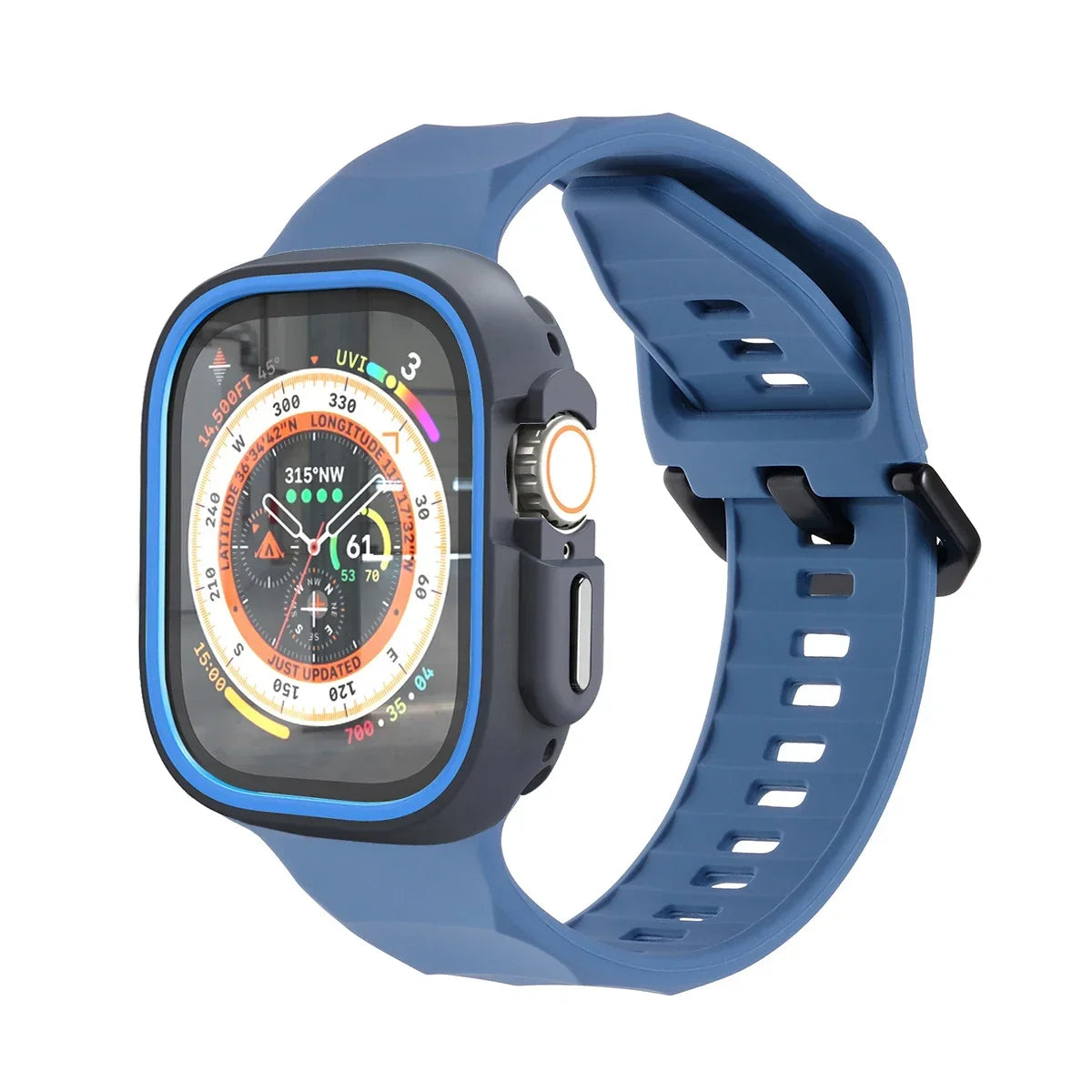 Silicone Sport Strap+Case for apple watch 9 8 7 6 SE 5 Ultra 2 Belt Bracelet Iwatch Series 49mm 45mm 41mm 44mm Protective Cover Qme Blue LU 44mm Series SE 456