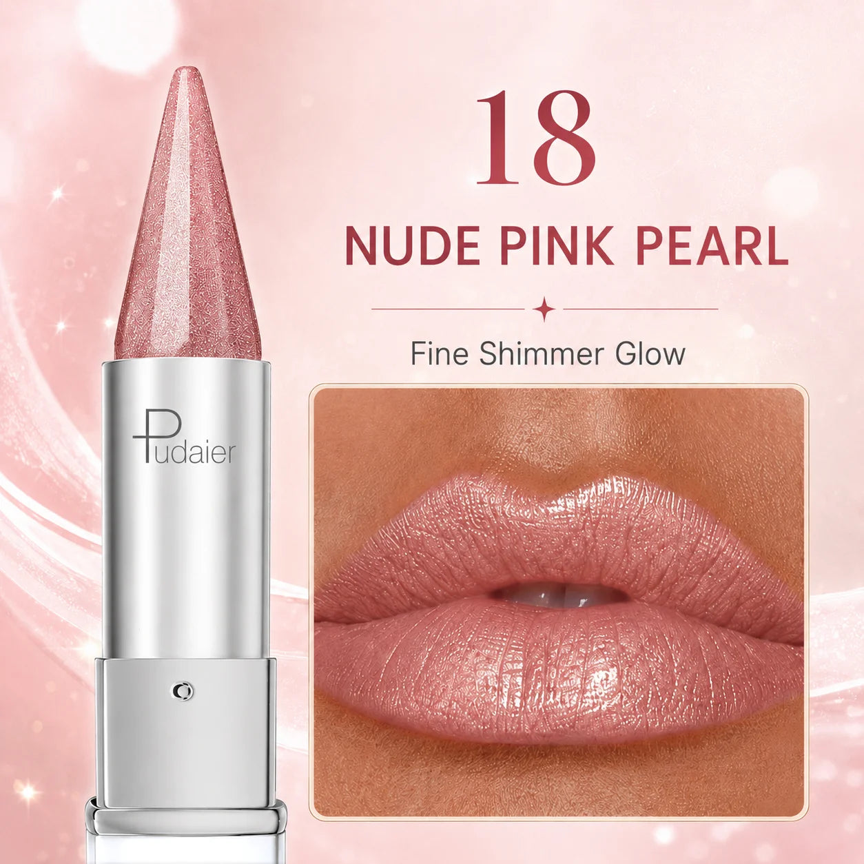 Shimmer Lipstick Fine Glow Pink Nude Lip Balm Long Lasting Qme 18 4g Full Size