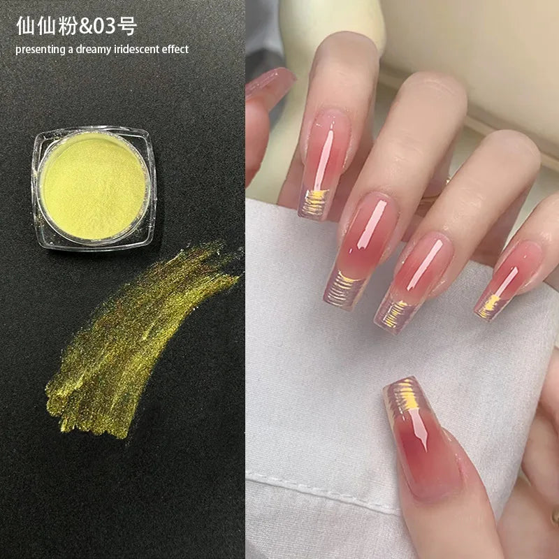 Icy Aurora Glitter Powder, Fairy Nail Glitter with Polarizing Shine, Transparent Holographic Mirror Glitter for Nail Art, 1g Qme 03