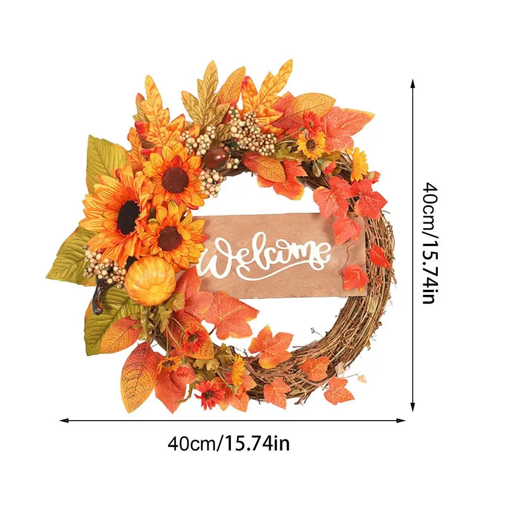 Fall Wreath Outdoor Realistic Sunflower Pumpkin Maple Ornament Qme Orange China Mainland