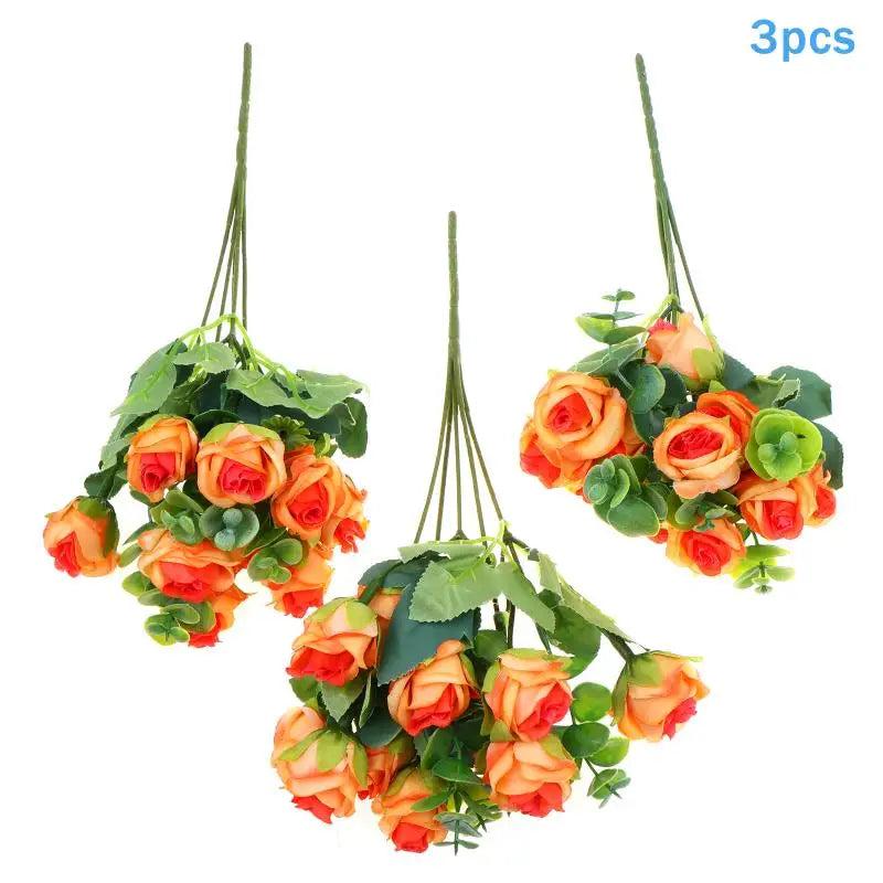 Artificial Silk Rose Bouquet - Add Timeless Beauty to Your Wedding, Home or Holiday Decor with These Lifelike Fake Roses Qme Orange 3pcs