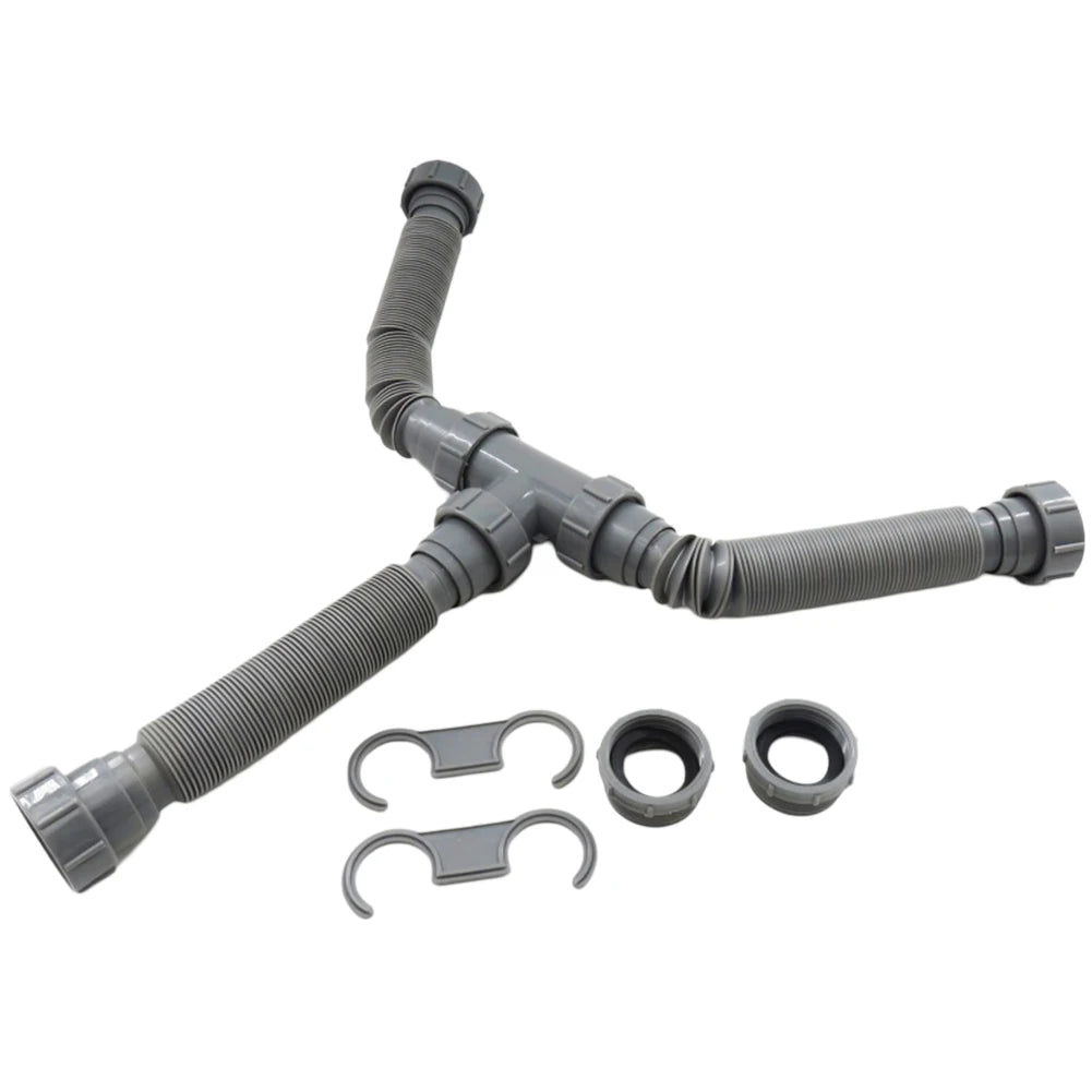 Adjustable Kitchen Sink Drain Set Double Sink Drain Kit P Trap Sink Drain Deodorant Strainer Hose Kitchen Accessories Qme