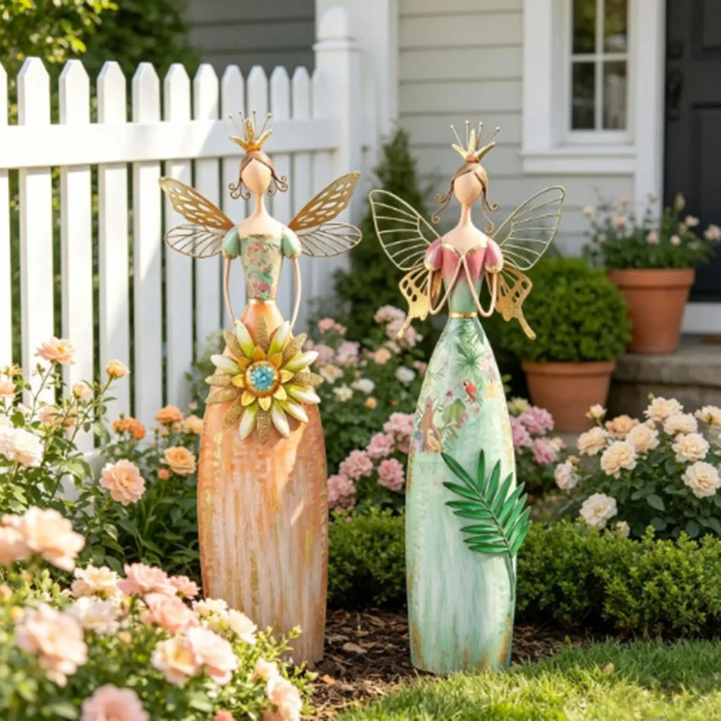 Fairy Figurines Weatherproof Metal Sculpture Garden Angel Ornaments Qme