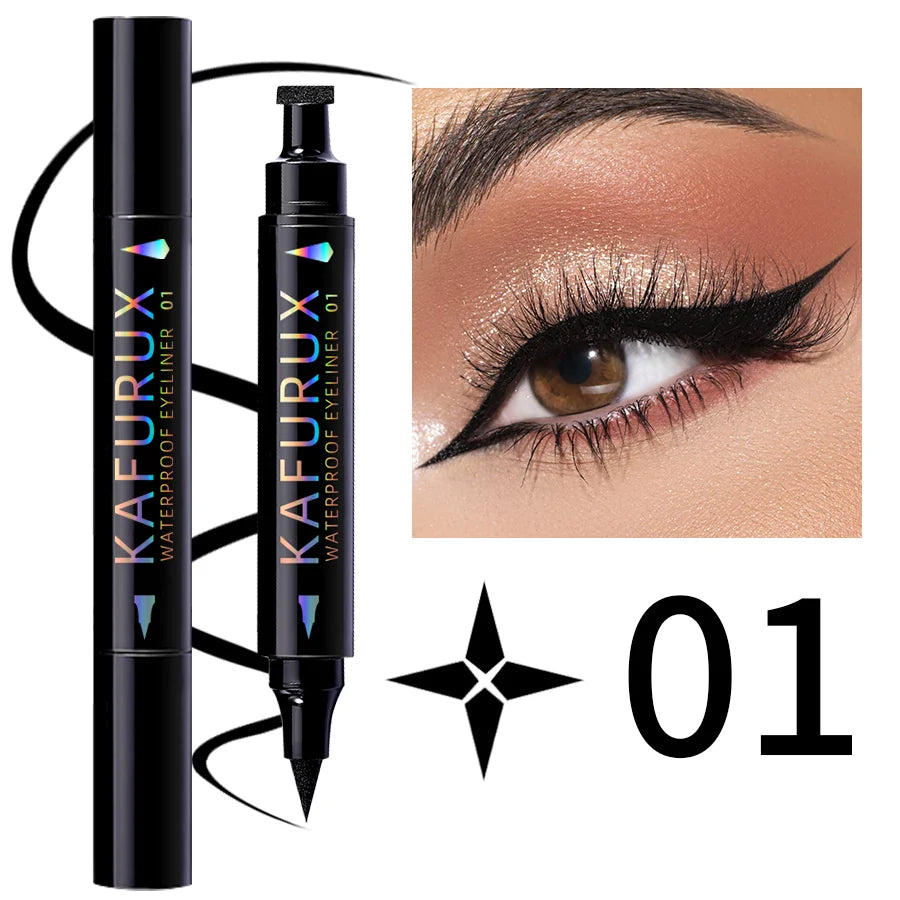 3 Colors Double Head Star Seal Eyeliner Waterproof Stamp Pen Black Qme 01