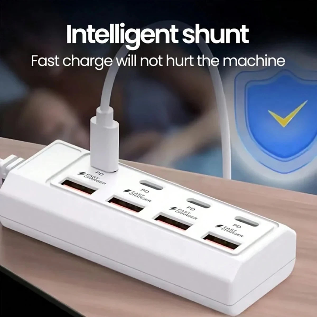 8-Terminal Station Fast Charging USB Hub Equipped 4 PD Ports 25W Qme