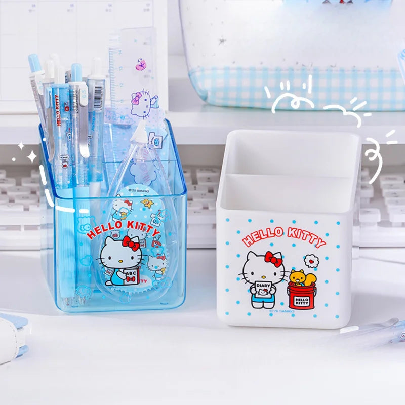 Hello Kitty Double-Compartment Pencil Holder Desk Organizer Cartoon-Themed Multi-Compartment Stationery Case for Students Qme