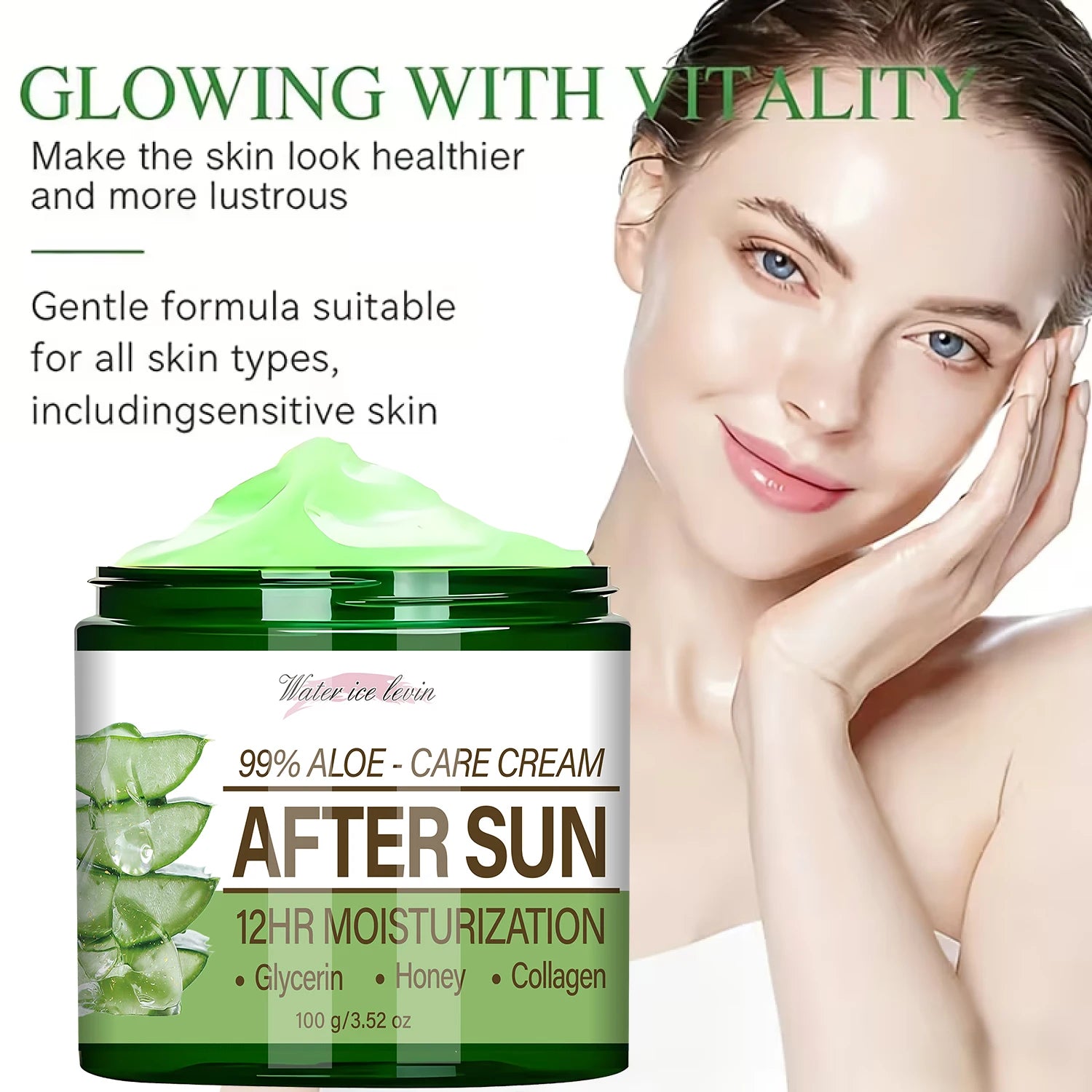 99% Aloe Vera After Sun Cream, 12HR Moisturizing with Collagen & Glycerin Qme