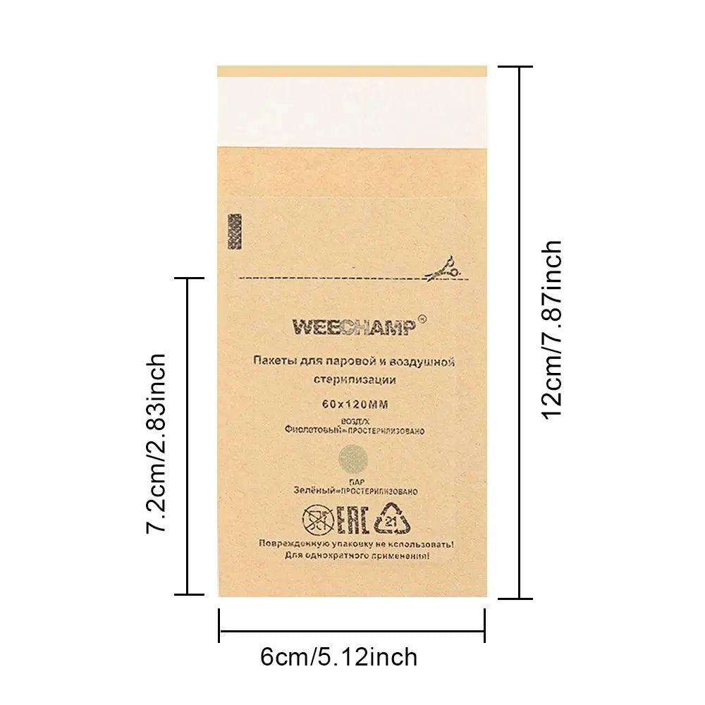 50PCS Self-Sealing Cleaning Pouches, Dry Heat Autoclave Kraft Paper Bags for Tattoo Dentist Tools and Nail Art Supplies Qme 60x120MM