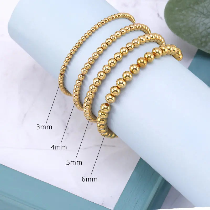 Original Gold Color Metal Spacer Beads 304 Stainless Steel Smooth Round Loose Beads Qme