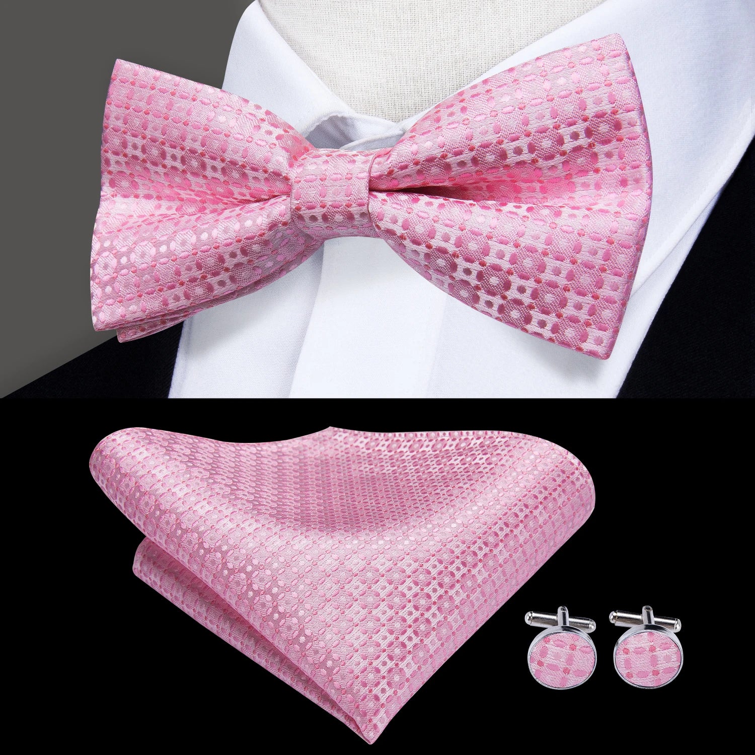 Hi-tie Dusty Pink Silk Mens Solid Sage Green Pre-tied Bow Tie Hanky
