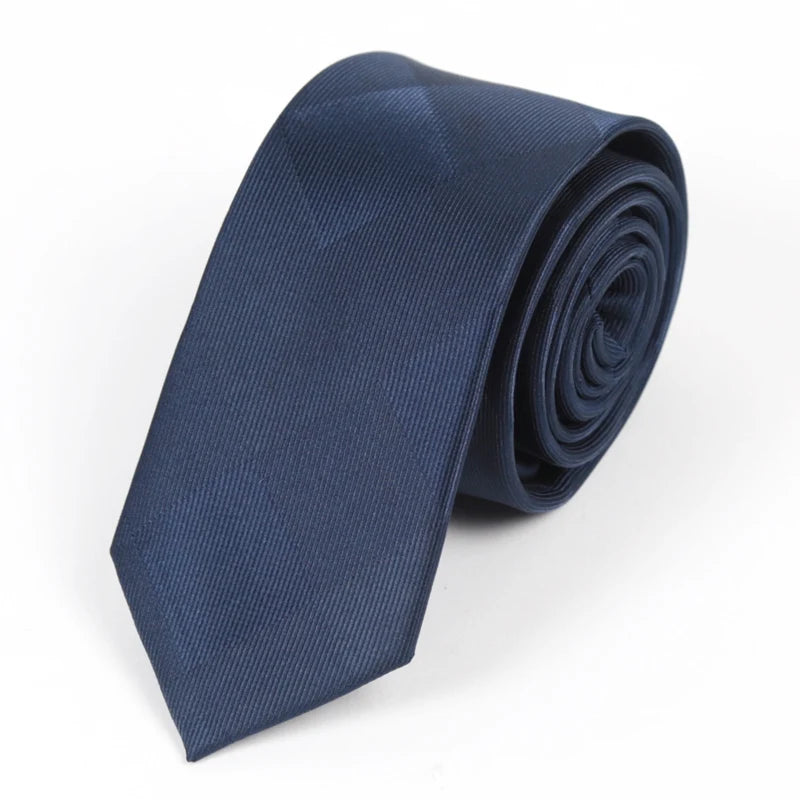 Men's Fashion Casual Skinny Necktie Polyester Ties Man Plaid Solid Qme Navy Blue