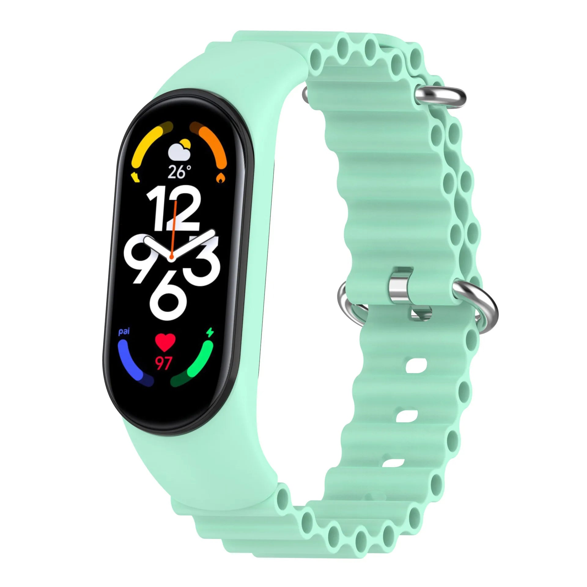 One-Piece Ocean Soft Waterproof Silicone Wrist Strap for Xiaomi Mi Band 3 4 5 6 7 8 9 10 Smart Bracelet Replacement Watch Band Qme BlueSea M 34567 Universal