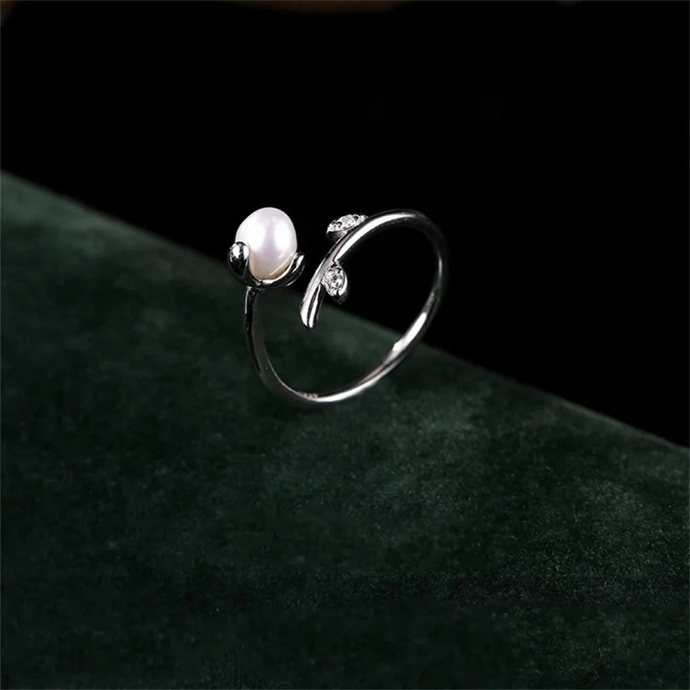Imitation Pearl Sprouting Open Ring for Women Simple Daily Casual Jewelry Gift Suitable for Giving To Girlfriends Qme
