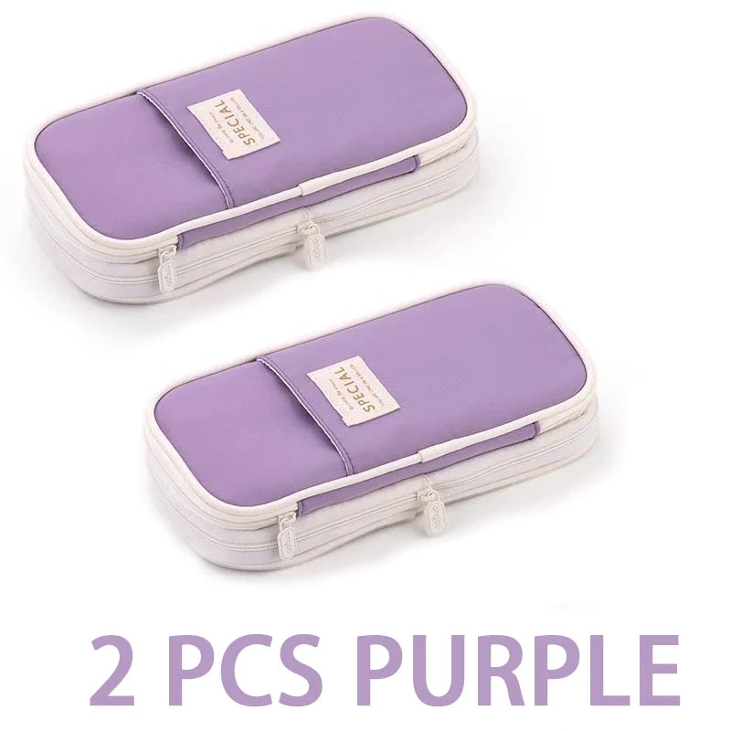 1/2 Piece Kawaii Pencil Case Double Layer Large Capacity Pencil Bag Storage for Office Stationery Storage Box School Supplies Qme 2 PCS PURPLE