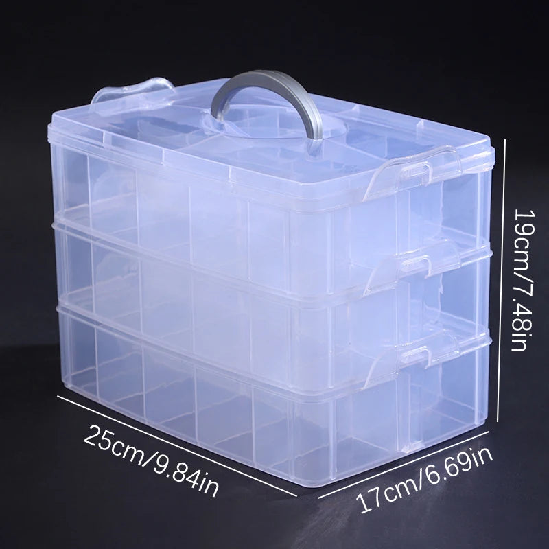 Adjustable Dividers 30 Grids 3 Layer Stackable Clear Plastic Jewelry Qme