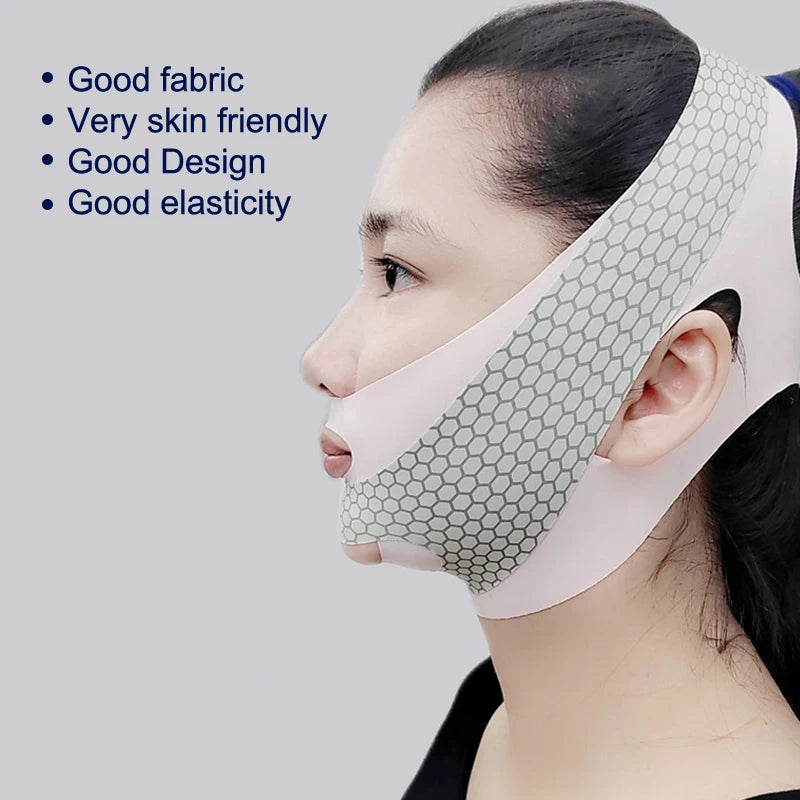 Double Chin Face Thining Band Massage Face-lift Sleep V Shaper Facial Qme pink