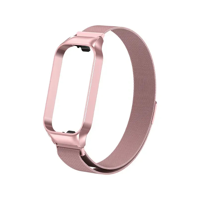Strap For Xiaomi Mi Band 8 Active Bracelet for Xiaomi Smart Band 8 Active Stainless Steel Metal Watchband Mi Band 8 Active Qme Rose Pink 2 for Redmi Band 2