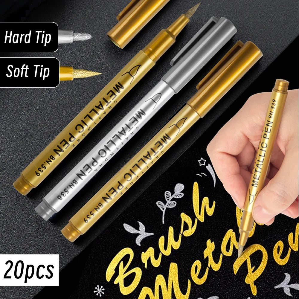 3pcs Brush Metallic Paint Marker Pens Gold Silver Color Permanent Art Marker For Manga Crafts Scrapbooking Stationery Supplies Qme