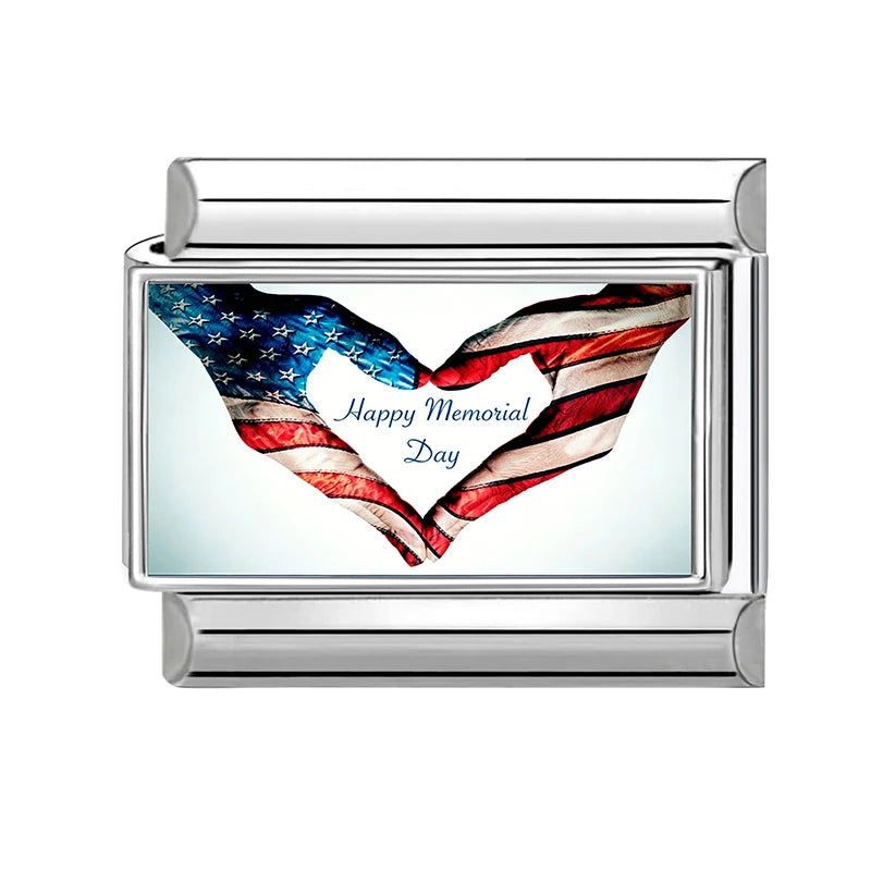 Original Design American Memorial Day Series Fresh Flower Italian Charm Links Fit 9MM Stainless Steel Bracelets DIY Making Gifts Qme Style 7
